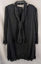 Jovani 100% Silk Black Beaded Dress with Scarf Jovani Sz4X - US Size 20/22