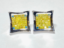 14k White Gold Kite Shaped Square Earrings with 1.80CTS Yellow and Blue Diamonds
