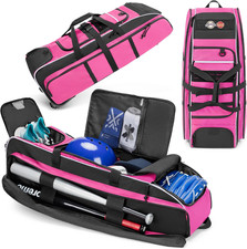 Rolling Baseball Bag with Wheels, Softball Catchers Bag for 4 Bats, Wheeled Base