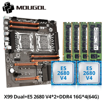X99 Dual CPU Motherboard Set 64GB DDR4 RAM and 2×E5 2680 V4 M.2 NVMe Support