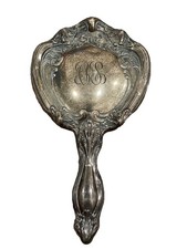 Antique Victorian-Style Silver Plate Repoussé Hand Mirror with Floral Rococo Motif — listing 3