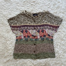 Vintage Carole Little Womens Paisley Button Front Blouse Size 8 Made in USA Boho
