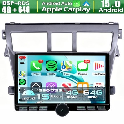 10.8  For Toyota Vios Yaris 2007-2012 Android 15 Car Stereo Radio GPS CarPlay BT