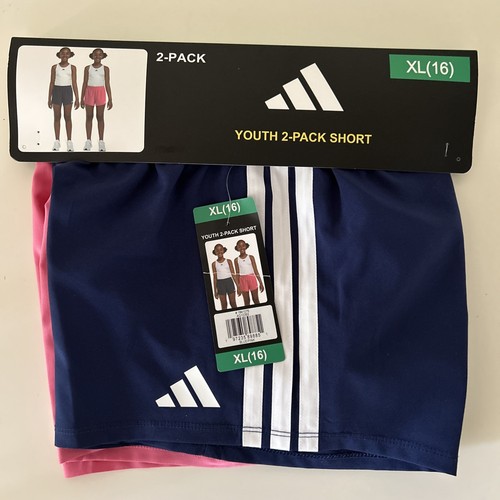 Adidas Youth Girls 2-Pack Short Pink Blue XL (16)