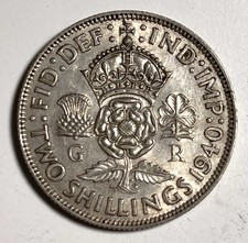 1940 Florin Two Shillings Great Britain AU Grade Nice Coin .500 Silver UK