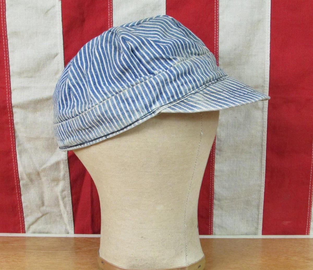 帽子 1940s Denim hat ''M37model'' Vintage 1940s Denim Hickory Stripe Work Cap Hat Short Visor