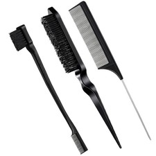 3 Pcs Slick Back Hair Brush Set Bristle Brush, Black