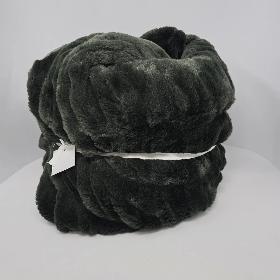 Manta Pottery Barn de gran tamaño acanalada de piel sintética 60x80" verde sicómoro nueva Foto 2 de 2