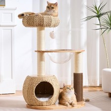 Modern Solid Wood Cat Tree Tower for Indoor Cats Large Adult 38 inch Corner Cat