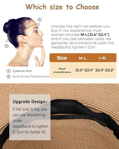 Womens Sun Straw Hat Wide Brim UPF 80 Summer Hat Foldable Packable Floppy Bea... - Foto 6 di 8
