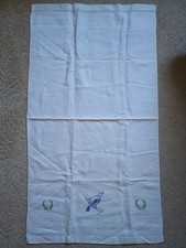 Linen Hand Embroidered Kitchen Tea Towel Blue Birds 21 x38"