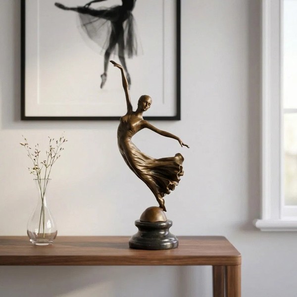 Bronzefigur Ballerina Patiniert Auf Schwarzem Sockel Hochwertig, H.34 Cm-image
