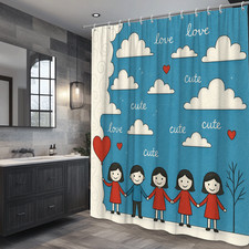 Cute Love Shower Curtain for Kids - Colorful Clouds and Hearts Design