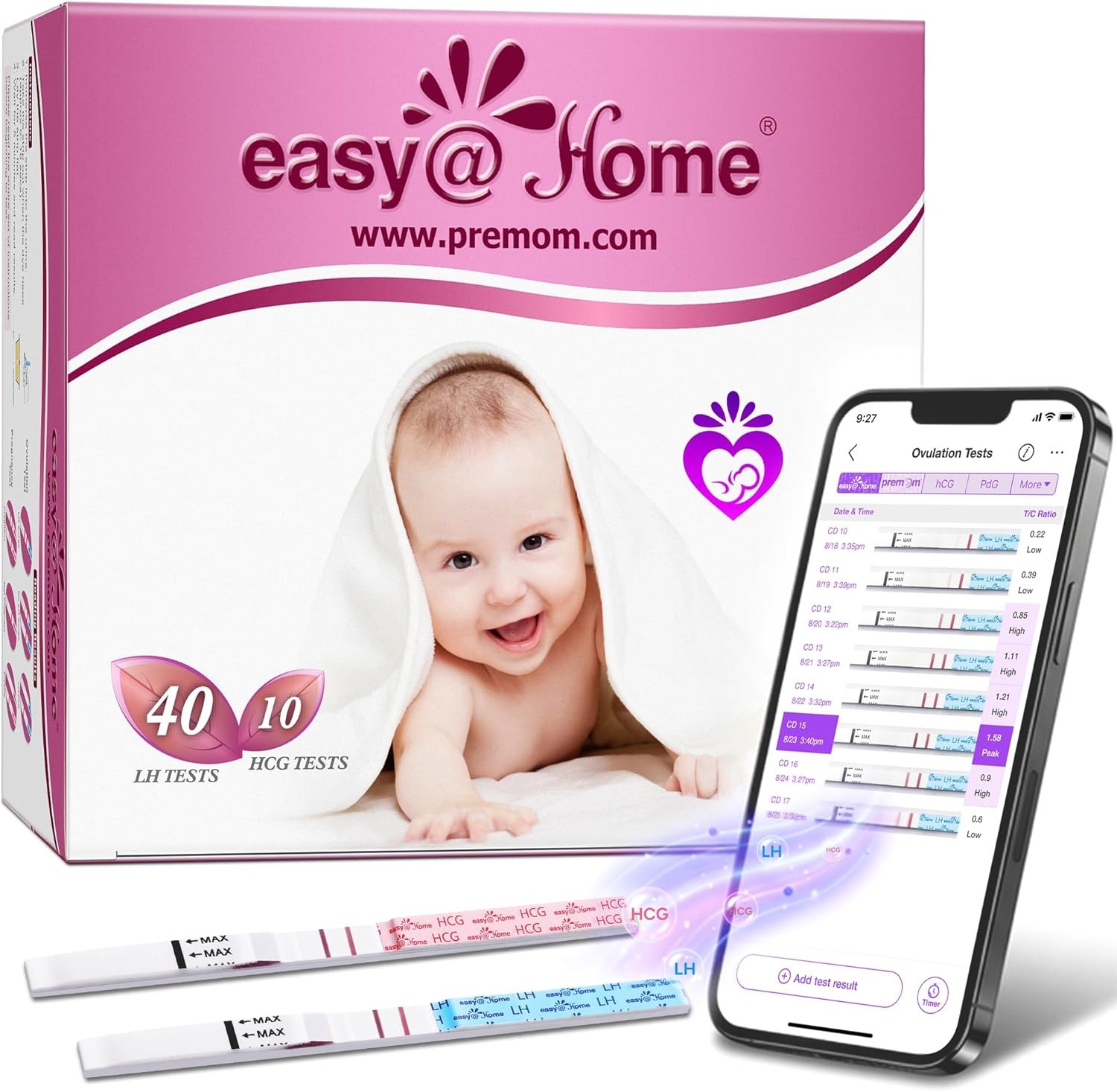 40 Ovulation Test Strips and 10 Pregnancy Test Strips Fertility Kit with