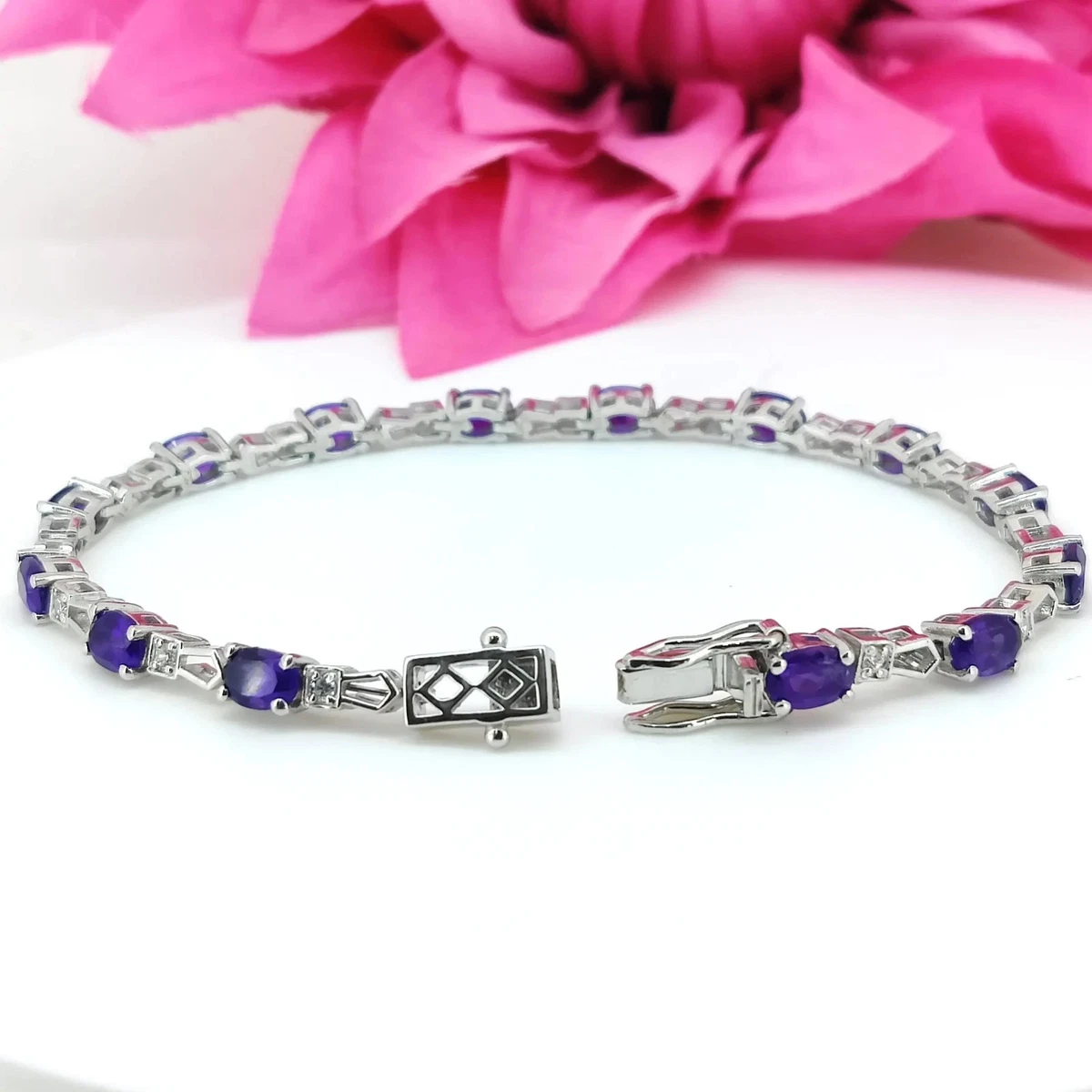 Amethyst Tennis Bracelet Sterling Silver February Birthstone Bridal Jewelry Gift