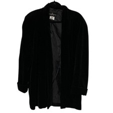 JS Collection Vintage Black Velvet Mid Length Jacket Coat Womens Size Large