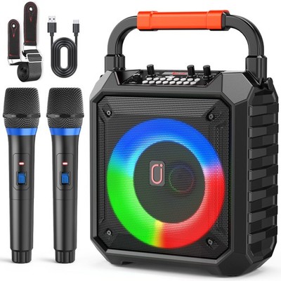 FanFun Portable Party Speaker Bluetooth Singing Machine W/2 Wireless Microphones