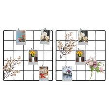 2Pcs Wire Wall Grid Panel, 10" x 10" Metal Photo Display Grid with Hook, Black