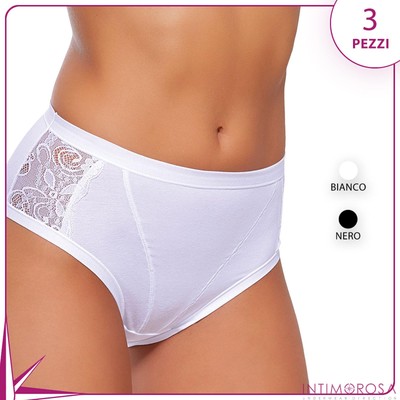 Slip donna Jadea vita alta 533 cotone modal e pizzo 3 pezzi