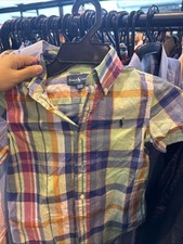 Ralph Lauren Boys Short Sleeve Button Down Shirt Green Plaid Casual Top Size 4