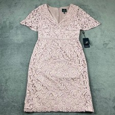 New Adrianna Papell 4 Sheath Dress Pink Lace Flutter Sleeve V-Neck Cocktail