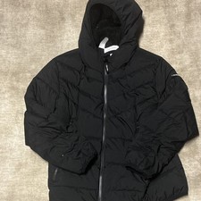Calvin Klein Men's Black Hooded Puffer Jacket Lined Zip Quilted Sorona L