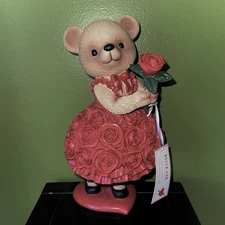 BELLA LUX Red Rose Bear Figurine With Heart Base Valentines Tabletop Decor NWT