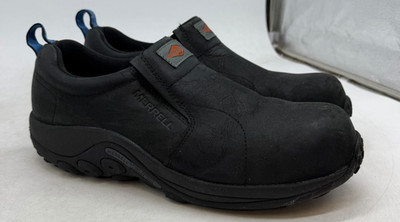 Merrell Jungle Moc Work Shoes Men's Black Leather Slip-On Composite Toe - 13