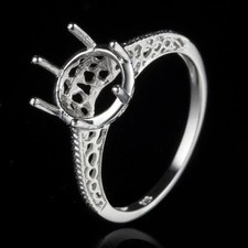 925 Sterling Silver Vintage Art Deco Filigree Semi Mount Ring 6mm Round Setting