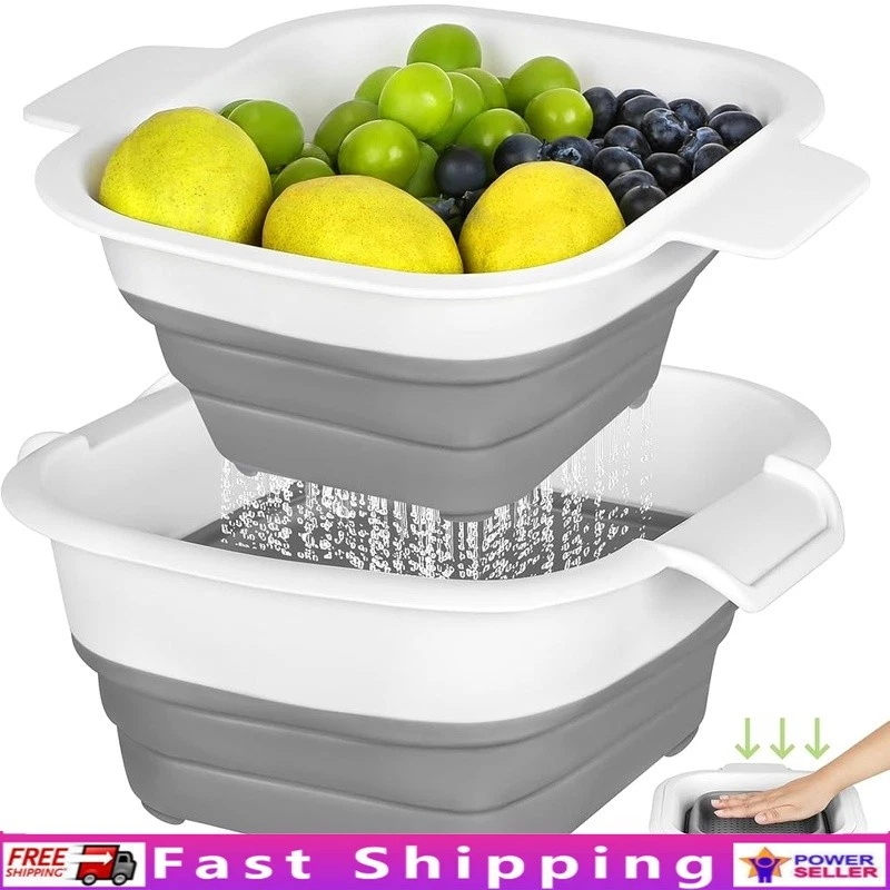 Collapsible 2 in 1 Colander Strainer Set Portable Kitchen Basket Food Drainer US