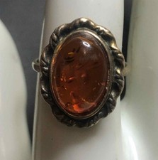 7015 VNTG Sterling silver 925 Baltic Amber Ring Solitaire Band Ring sz 8 3.9g