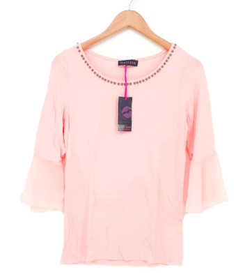 MELROSE Damen SHIRT elegant 3/4 Arm Perlen rose Größe 32 34 36 38 40 NEU Y3