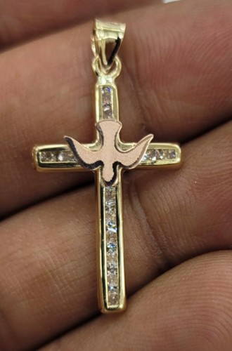 10KT Holy Spirit Cross Real Gold pendant ,Diamond cut, 1.04 Grms, 2.5 mm Bail.
