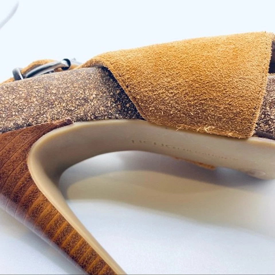 BCBG Geração Camurça Slingbacks Tamanho 8.5 Salto Biqueira Aberta Boho Plataforma de Verão - Imagem 3 de 4