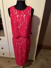 DOROTHY PERKINS Ladies Midi Dress UK Size 10 Red Lace Sleeveless Layered Lined
