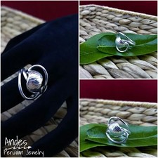 Handmade peruvian ring 950 silver w/leaf between laces wrought design Size 8.5