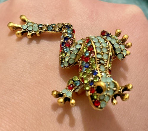Betsey Johnson Rhinestone Tree Frog Goldtone Brooch Pin - 第 3/5 張圖片