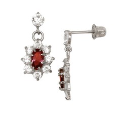14K White Gold Flower Dangle Birthstone Stud Screwback Earrings