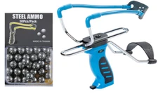 High Velocity SlingShot Hunting Package  30pc Metal Ammo Auto Feed System Blue