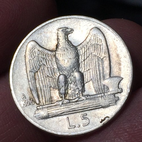 Regno d'Italia Vittorio Emanuele III 5 Lire Aquilino 1926 ARGENTO GRAMMI 5