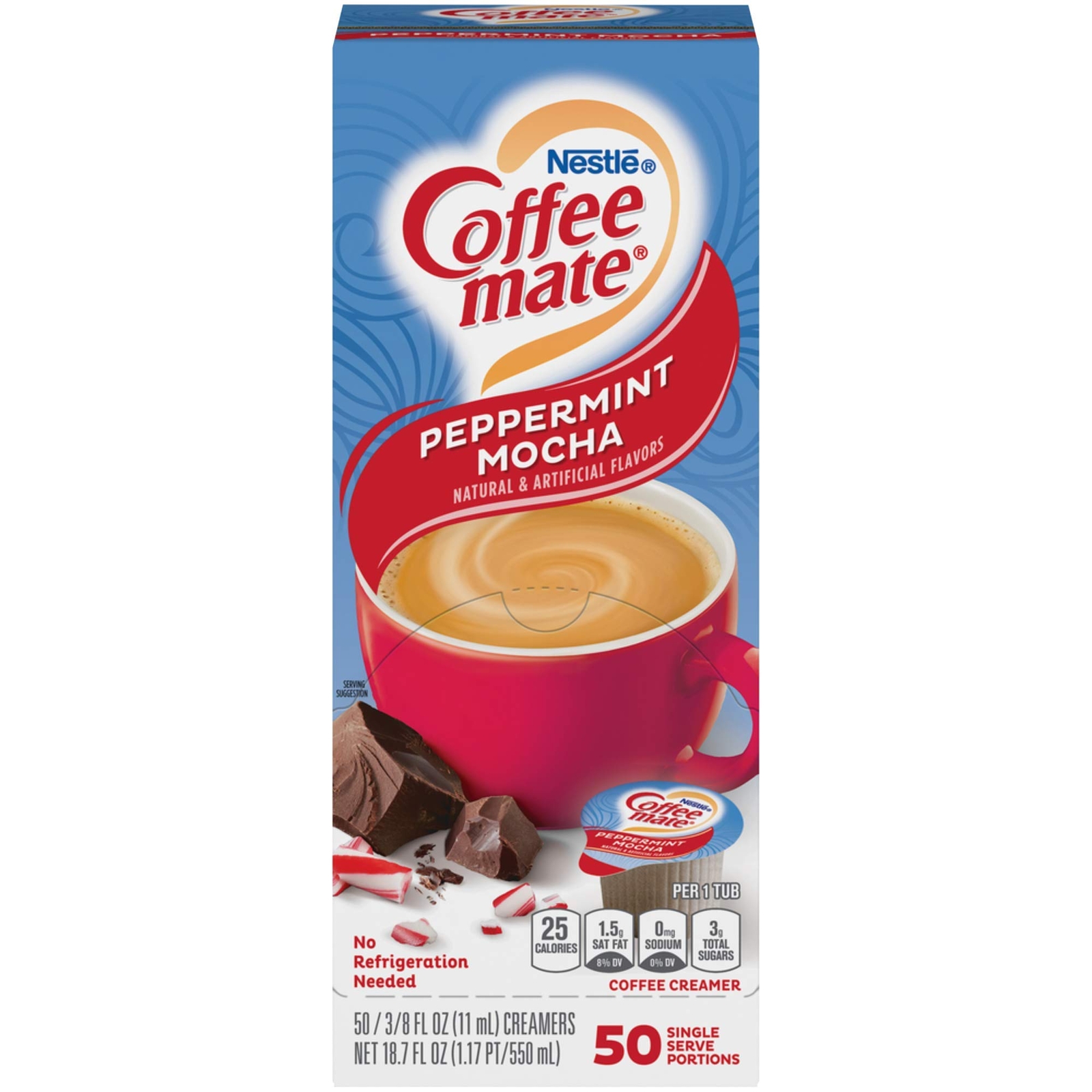 Coffee mate Peppermint Mocha Liquid Creamer Non Dairy 50 Single Serve Tubs