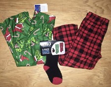 New Boys Up Late 2 Pack Pajama Pants Set w/ Cozy Socks Size S 4/5 Holiday