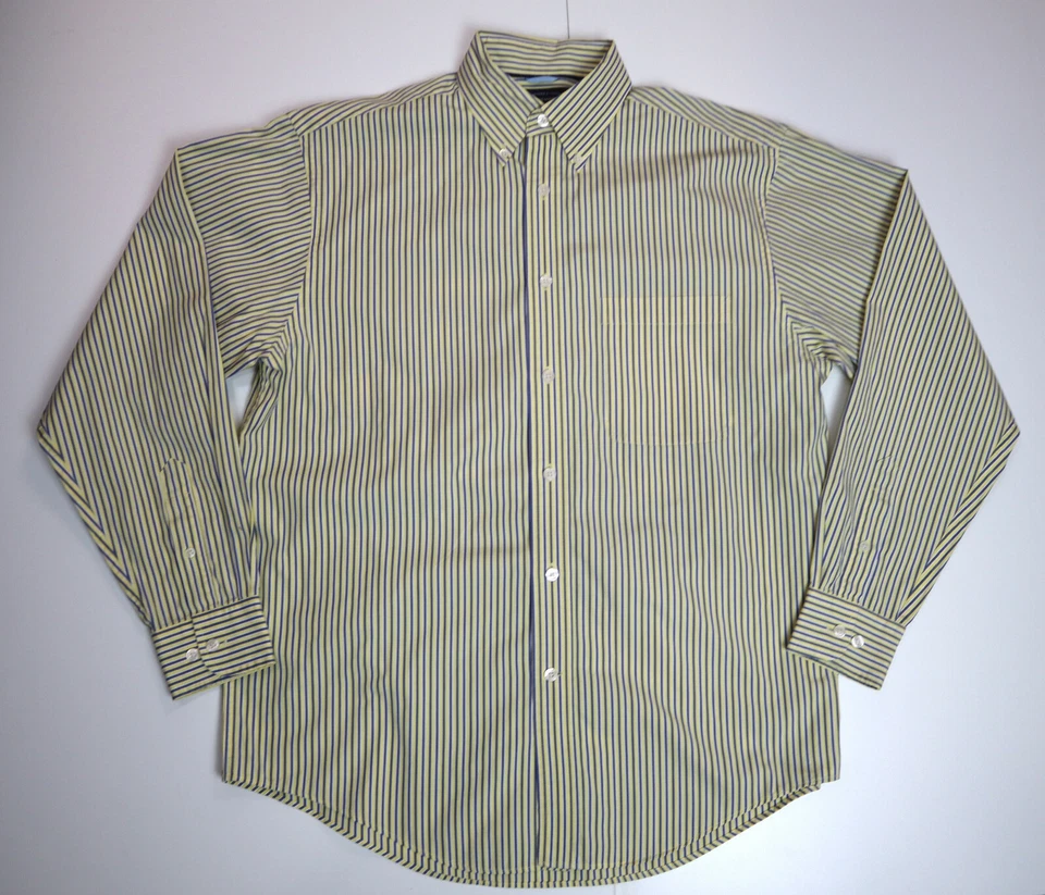 Camisa de vestir para hombre Roundtree & Yorke talla M amarilla y azul a rayas abotonadas Foto 2 de 4