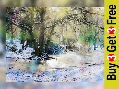 Bäume wachsen um einen Bach, Aquarell Malerei 5'' x 7'' Kunstwerk Geschenk (Druck)