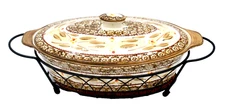 Temptations by Tara Old World BROWN 2 QT Oval Casserole Dish w/ Lid & Rack