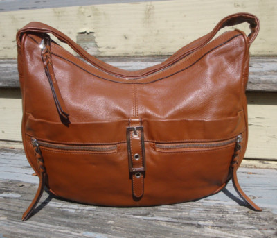 B MAKOWSKY Brown Leather Hobo Handbag Boho Tote Purse Shoulder Lightweight Large