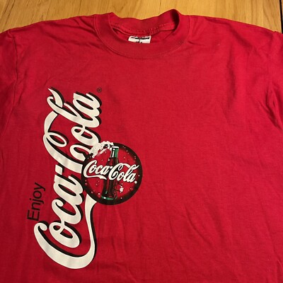 VTG 90s 00s JERZEES Enjoy Coca Cola Pop Bottle Graphic Promo T