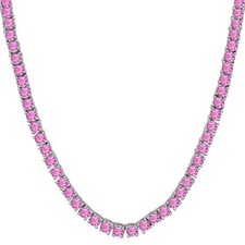 45.72 ct Lab Created Pink Sapphire 14K White Gold Plated 5MM Tennis Necklace 18"