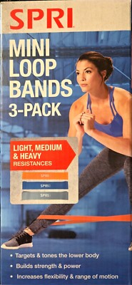 Spri Loop Bands 3 pack Light Medium Heavy Resistances Exercise Workout Bands