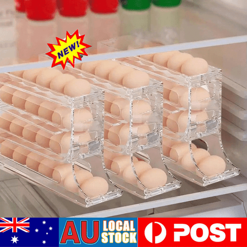Automatic Scrolling Egg Rack Holder Storage Box Container Refrigerator 4-Tier JC